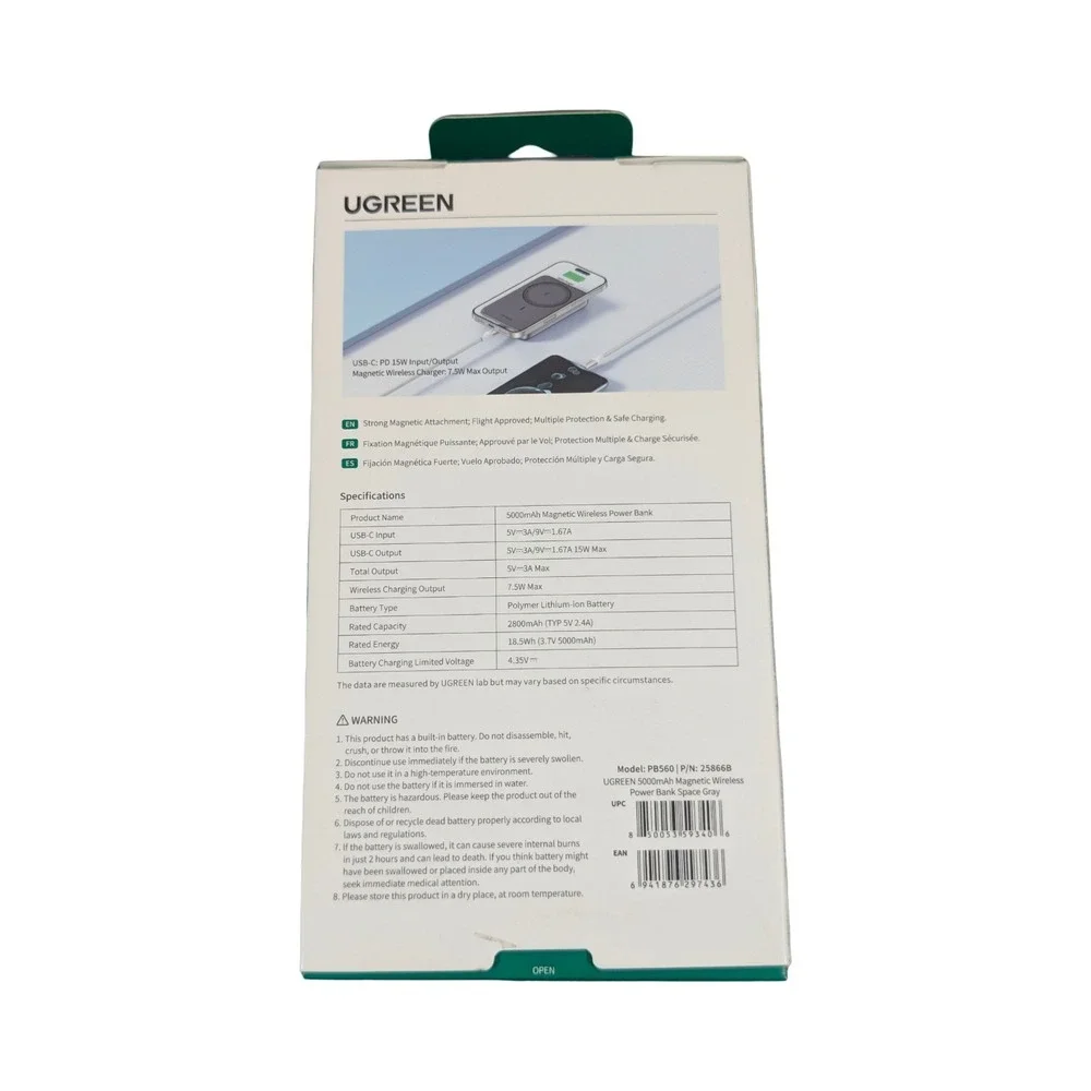Nn6U Ugreen Magnetic Wireless Fast‎ Charging 15W Power Bank 5000mAh Used Read⬇️